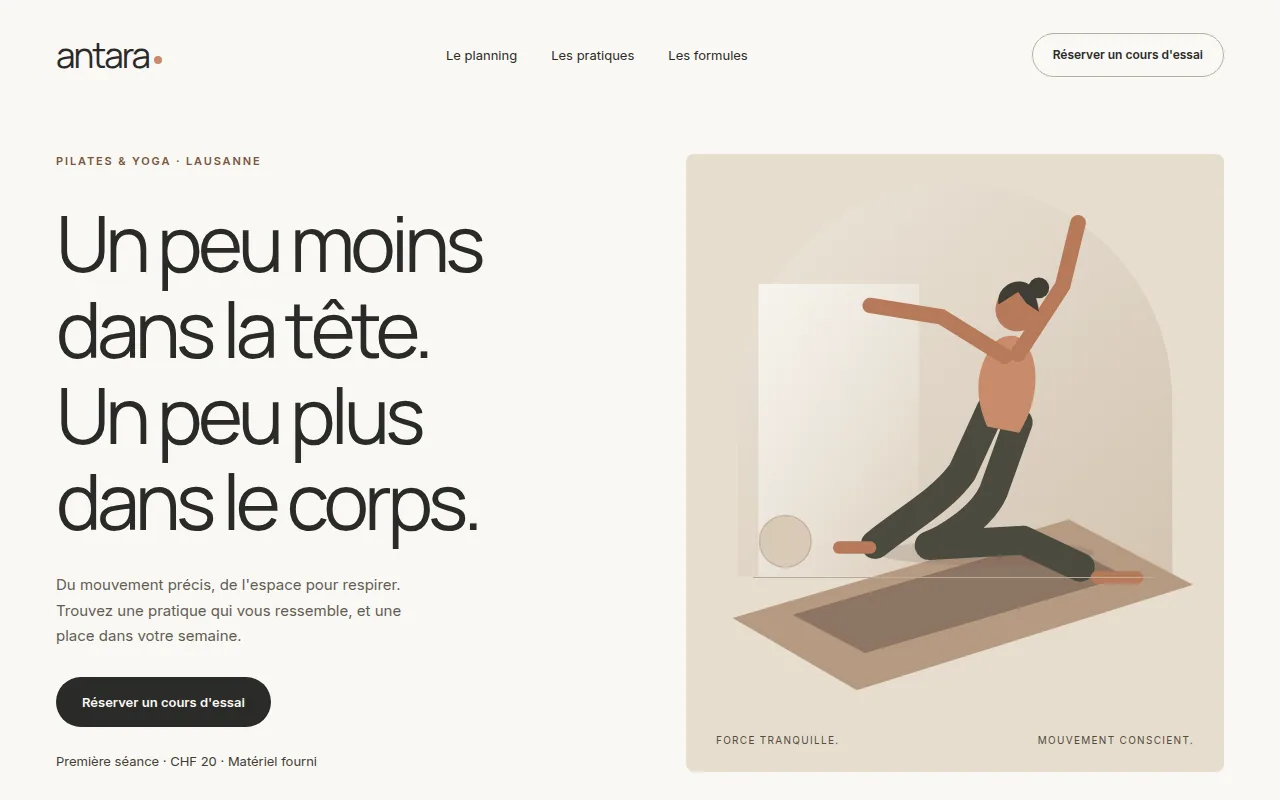 Aperçu de la démo Studio Antara, pilates et yoga