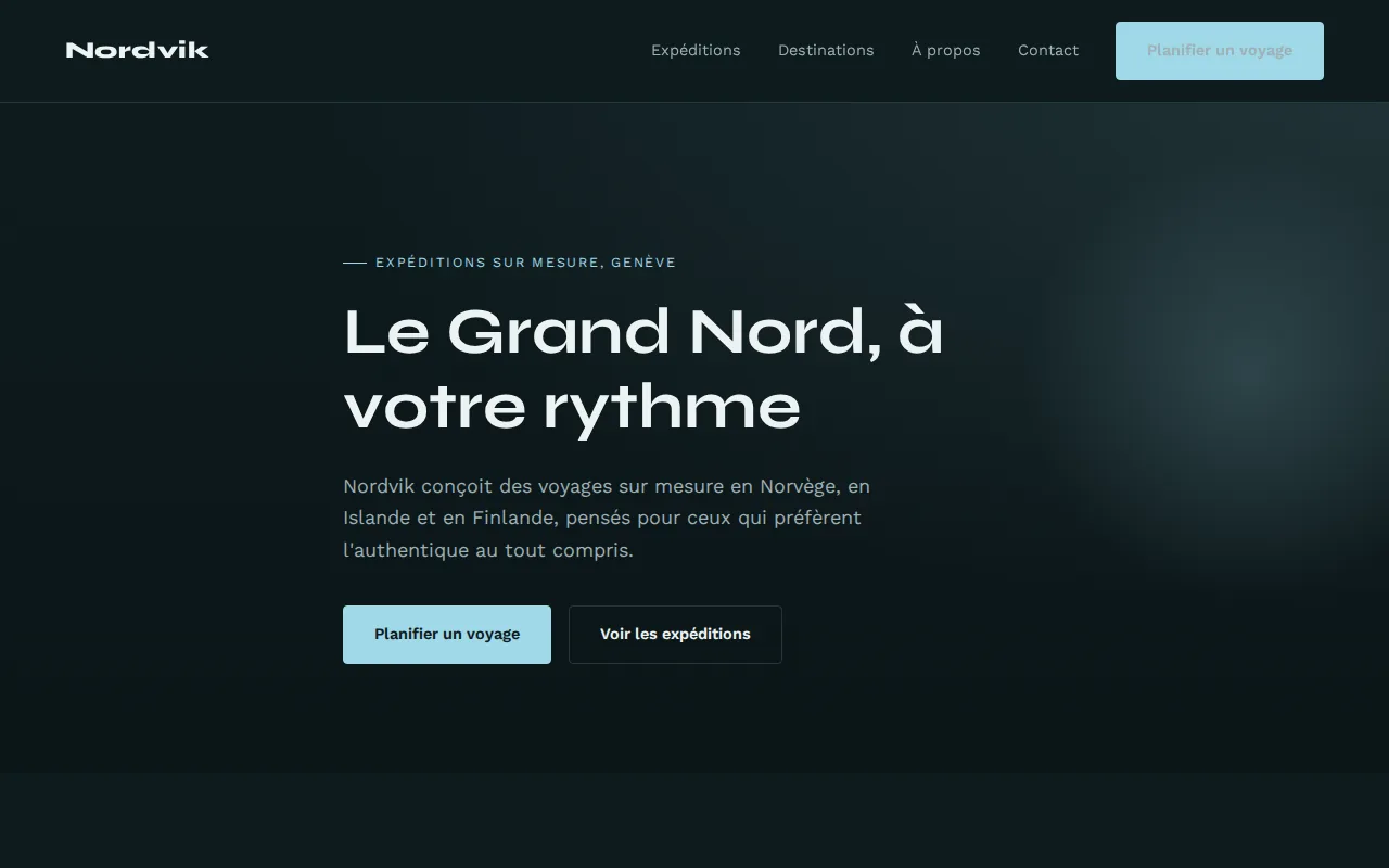 Aperçu du site Nordvik, expéditions nordiques au départ de Genève