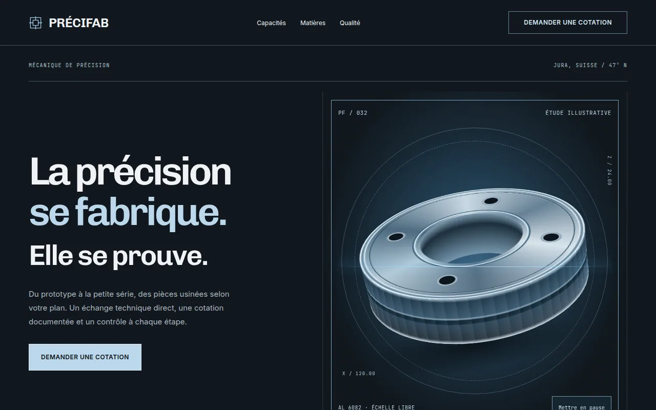 Aperçu de la démo Précifab, mécanique de précision